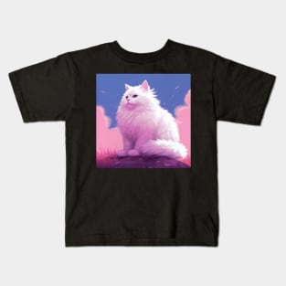 Fluffy Clouds on Paws: The Delight of White Cat Fur Kids T-Shirt